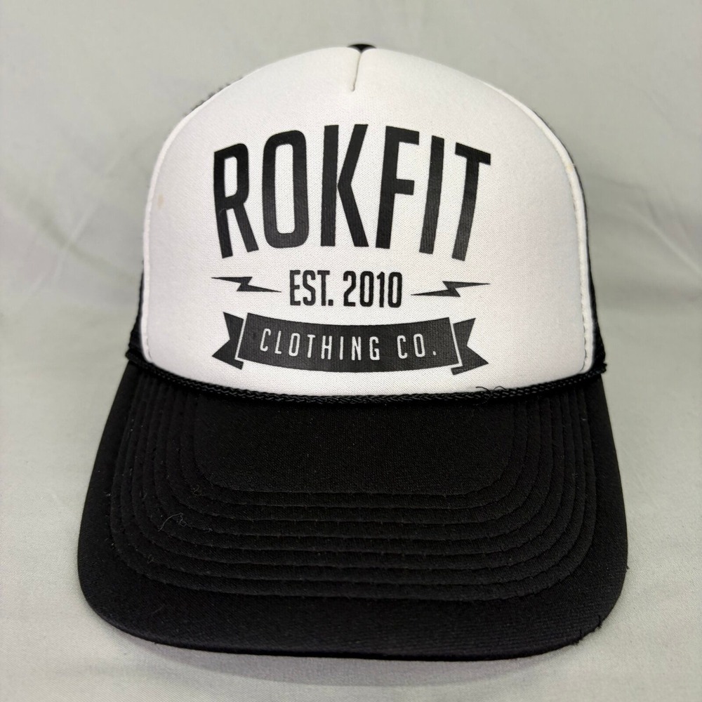 Rokfit Trucker Hat Graphic Snapback Mens OSFM Black White Mesh Cap